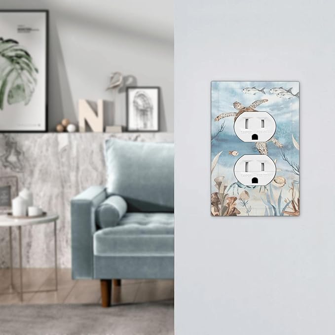 Outlet Covers Sea Turtle Coral Reef Nauticaltheme 1 Gang Duplex Wall Plate Decorative Switch Plates Electrical Receptacle Faceplate Light Switch Cover for Kids room Bathroom Decor