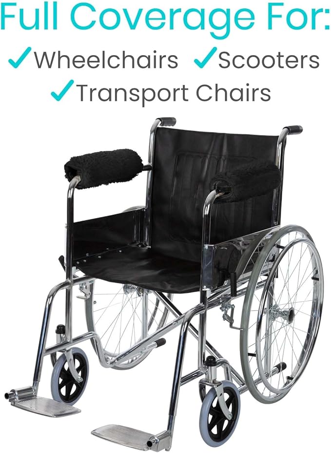 Vive Wheelchair Armrest Covers (Pair) - Memory Foam Sheepskin Accessories Pads for Transport Electric Wheel Chair Arm Rests - for Adults, Seniors, Handicapped - Soft Support Cushion for Mobility Aids