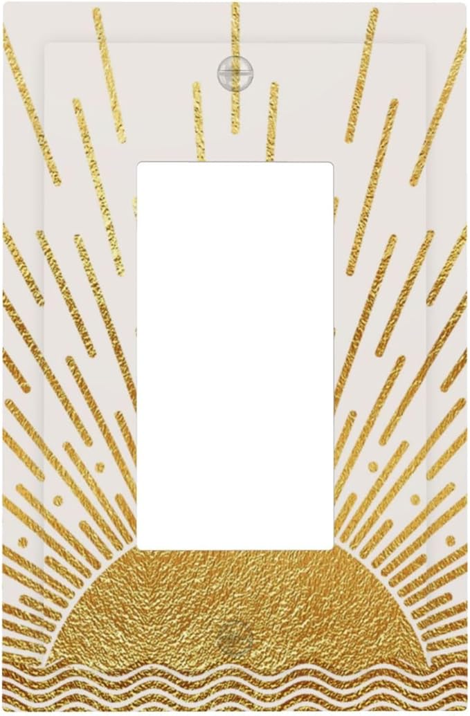 Mid Century Boho Golden Sun Sunrise Sunset Decorative Outlet Covers 1 Gang Single Rocker Light Switch Cover Plate Wall Plates GFCI Faceplate for Bed Room Living Room Decor