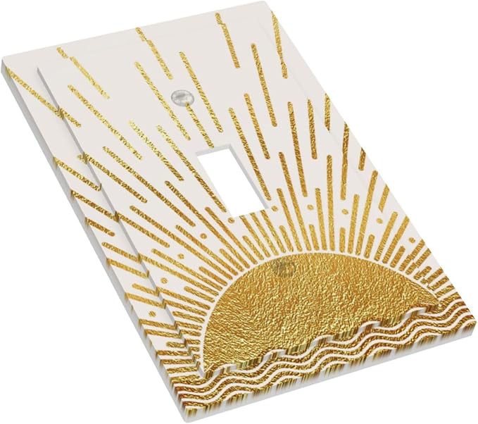 Mid Century Boho Golden Sun Sunrise Sunset Decorative Light Switch Cover 1 Gang Single Toggle Device Electrical Faceplate Switchplates Decorator Outlet Wall Plate for Bed Room Living Room Decor