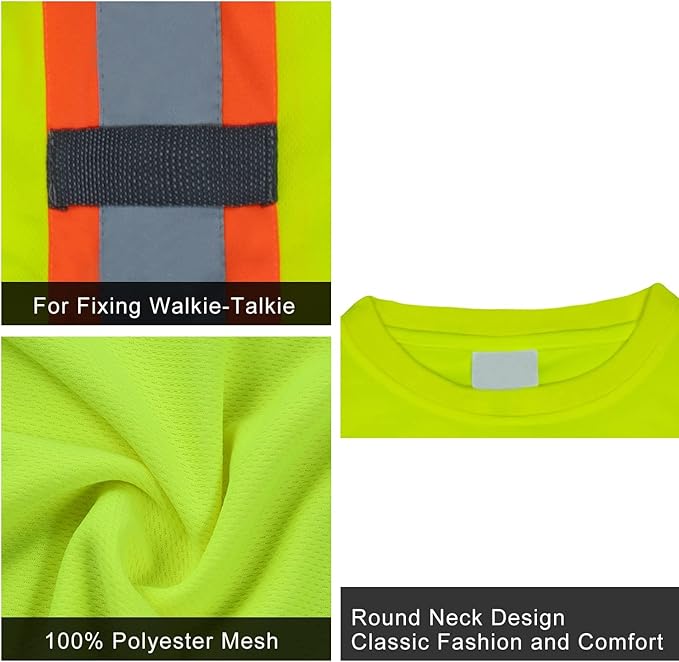 FONIRRA Hi Vis Shirts for Men Reflective ANSI Class 2 Safety Long Sleeve High Visibility Work Construction T Shirts