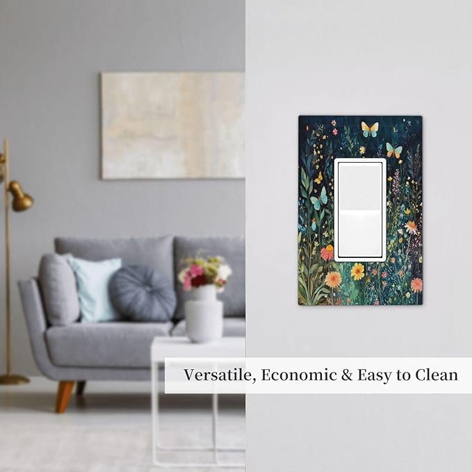 Decorative Outlet Covers Boho Vintage Floral Flower Butterfly 1 Gang Single Rocker Light Switch Cover Plate Wall Plates GFCI Faceplate for Bedroom Home Decor