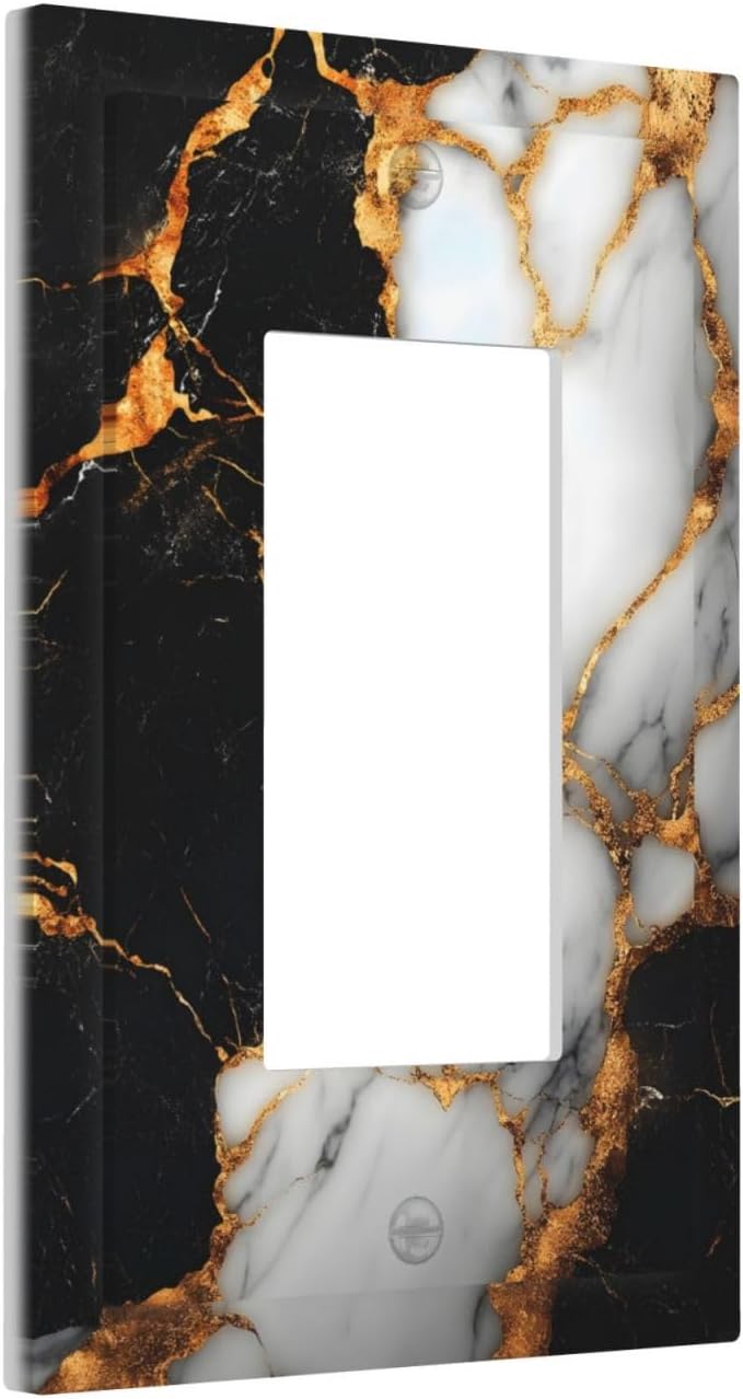 Decorative Outlet Covers Black Gold Marble 1 Gang Rocker Light Switch Cover Plate Single Gfci Light Switch Covers Wall Plate for Country Bathroom Bedroom Decor