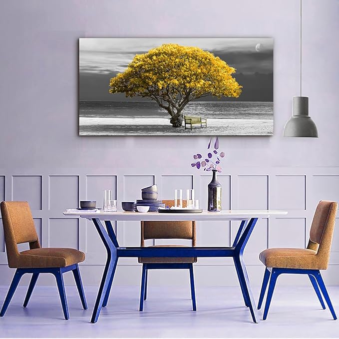 Lapremoly Canvas Wall Art For Living Room farmhouse Wall Decor For Bedroom Office Decor Black And White Wall Painting Yellow Trees Pictures Framed Mural Home Decor Prints Posters Artwork 20X40 inch