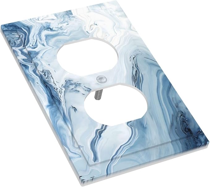 Light Blue Marble Texture Abstract Print Outlet Covers 1 Gang Duplex Light Switch Cover Decorative Switch Plates Electrical Receptacle Faceplate Wall Plate for Bathroom Kitchen Home Decor