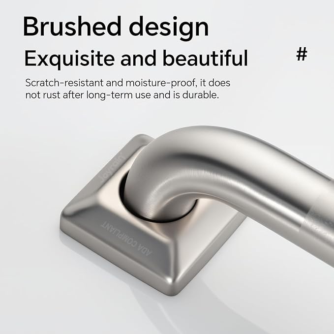 joyrain 500lb Capacity Stainless Steel Grab Bar - Heavy Duty Bathroom Safety Rail for Elderly, Anti-Slip Shower Handle, ADA Compliant (Peened, 16 inch)