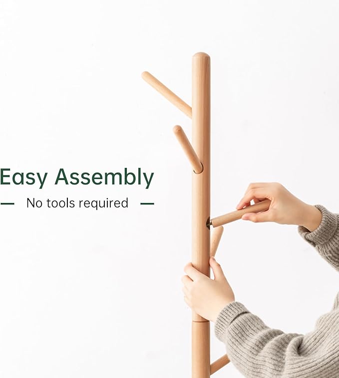 Solid Wood Coat Rack, Freestanding Coat Rack for Entryway, Hallway, Bedroom, Living Room, 15" x 15" x 67.3", Natural