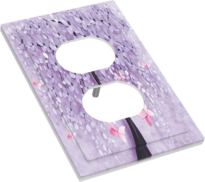 Outlet Covers 3D Purple Tree 1 Gang Duplex Light Switch Cover Plate Decorative Wall Plates Electrical Switchplate Receptacle Cover for Bathroom Bedroom Decor