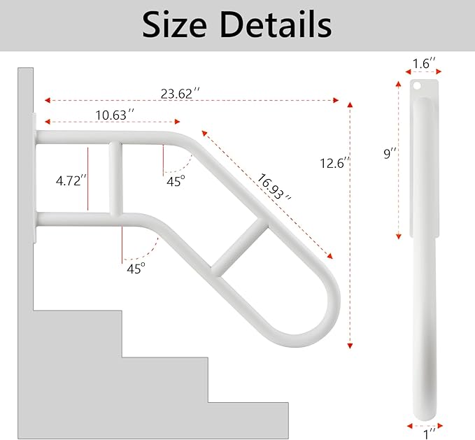 Hand Rails for Outdoor Steps & Elderly (Max 800LBS),U-Shape Wall Mount Stair Railing, Porch, Deck & Garden Grab Bar, Safety Handle for Garage, 2 Pack