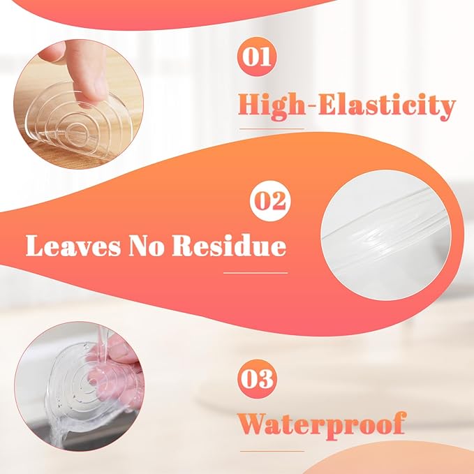 Clear Silicone Cabinet Door Bumpers,Circle12 Pcs,Self-Adhesive Sound Dampening Pads,Surface Protection & Anti-Friction for Drawers,Table Bottoms,Wall Door Stoppers,Transparent Adhesive Pads