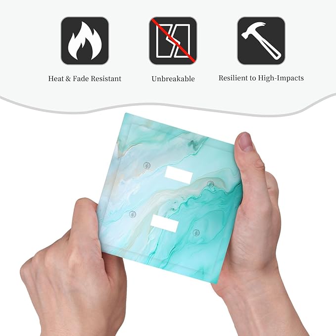 Teal Gold Marbling Turquoise Print Decorative Switch Plates 2 Gang Double Toggle Outlet Light Switch Cover Wall Plate Electrical Faceplate for Bathroom Living Room Home Decor