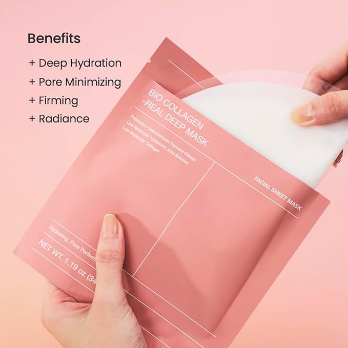 BIODANCE Bio-Collagen Real Deep Mask, Hydrating Overnight Hydrogel Mask, Pore Minimizing, Elasticity, Plumping Improvement, Korean Skin Care, Gifts for Women | 1.19oz(34g) x 4ea