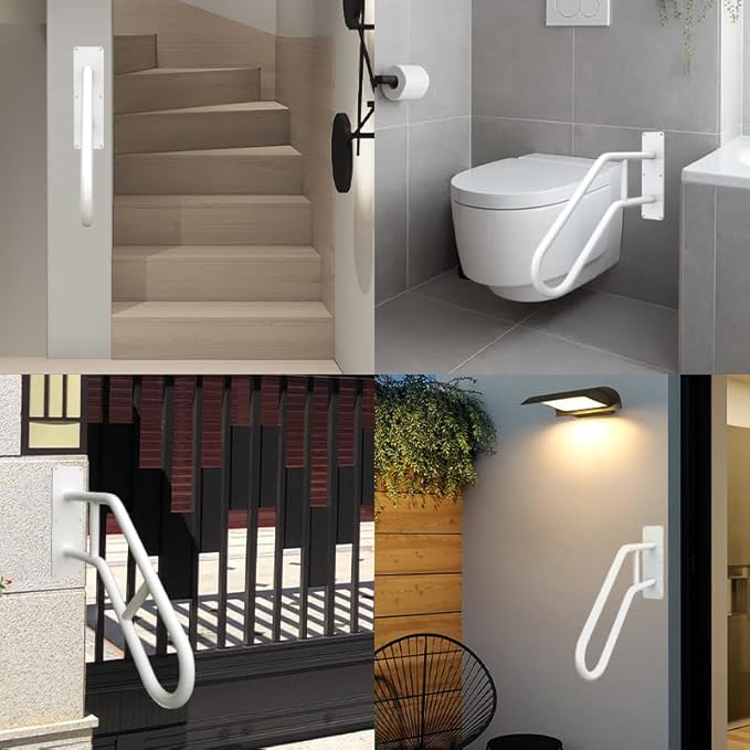 Handrails for Outdoor Steps, 28.7” Safety Grab Bars for Stairs, Sturdy Wall Mount Handrail, Stainless Steel U-Shaped Handrail, Railings for 1-3 Steps, Stair Handrails for Garage, Porch, Garden, White