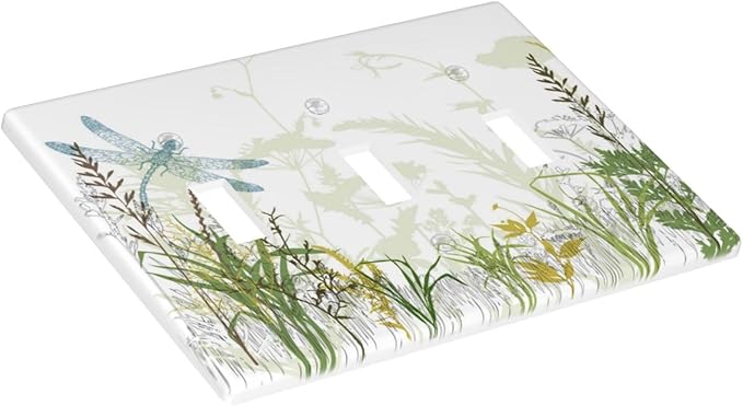 Wild Flower Dragonfly 3 Gang Toggle Light Switch Cover Plates Decorative Electric Outlet Covers Decorator Wall Switch Plate Receptacle Plug Covers 6.38 * 4.5 Inches