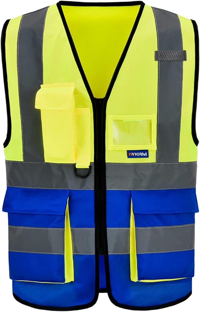 A-SAFETY yellow blue work vest side pocket
