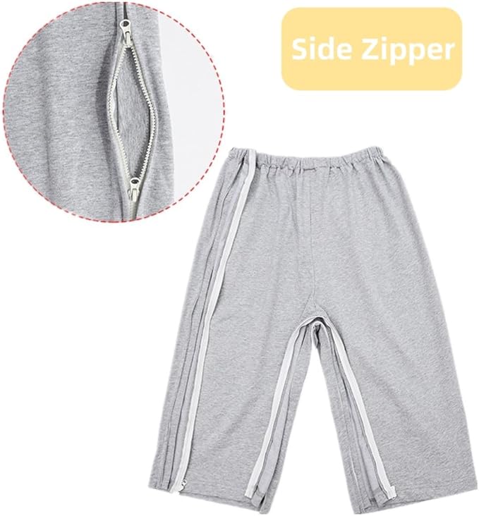 WEEOATAR Bedridden Patient Clothing,Full Open Post Surgery Pants,Patient Care Trousers,Disability Clothing with Zippers for Easy Access,Post-op Pants Suit for Fracture,Disable,Elderly(Grey,XL)