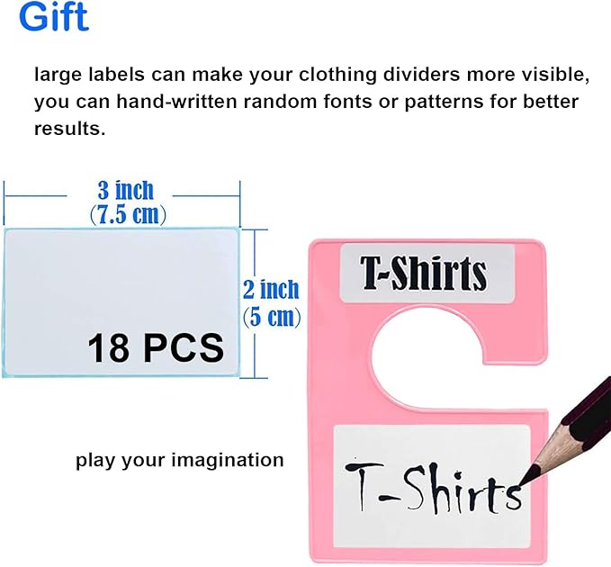 32 Pack White Clothing Rack Size Dividers Plus 75 Labels (1 Inch) and 30 Large Blank Labels, Large Rectangular Clothing Closet Dividers (Pink)