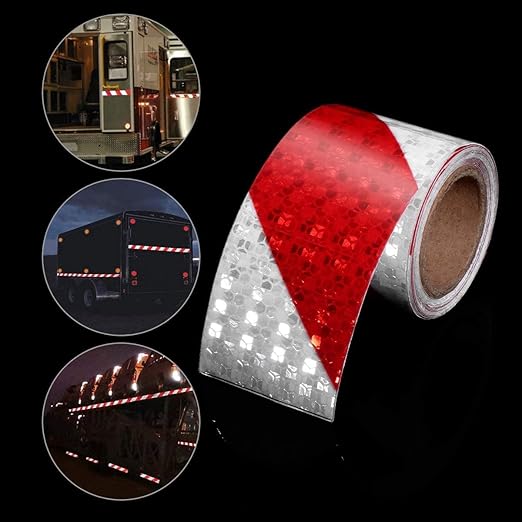 Reflective Tape Red and White 2 inch X 66 feet, Outdoor Waterproof Hazard Conspicuity Warning Industrial Marking Tape