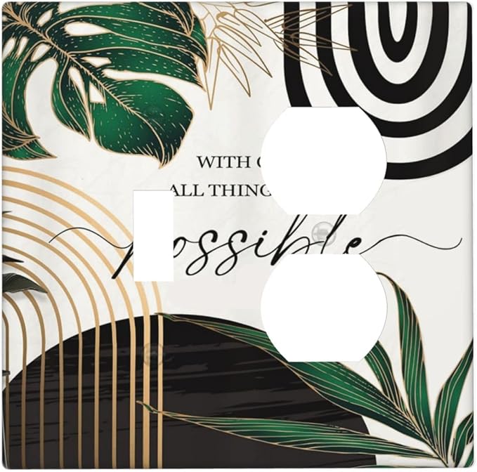 Boho Abstract Tropical Green Palm Leaf Mid Century Wallplates 1 Toggle 1 Duplex Switch Plate Electrical GFCI Faceplate Decorative Light Switch Covers for Office Home Decor