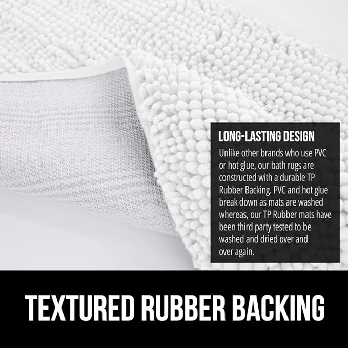 GORILLA GRIP Bathroom Rug Sets, Soft Chenille 2 Piece Area Rugs Set, Toilet Base Mat and 30x20 Carpet, Absorbent Microfiber Washable Mats Dry Quickly, Home Décor and Bath Room Accessories, White