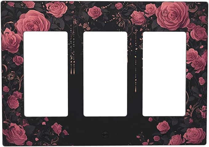 Light Switch Covers Dark Background Red Rose Leaf 3 Gang Rocker Electrical GFCI Decorative Triple Outlet Wall Plate Cover Switchplate for Bedroom living Room Decor