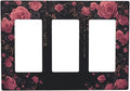 Light Switch Covers Dark Background Red Rose Leaf 3 Gang Rocker Electrical GFCI Decorative Triple Outlet Wall Plate Cover Switchplate for Bedroom living Room Decor