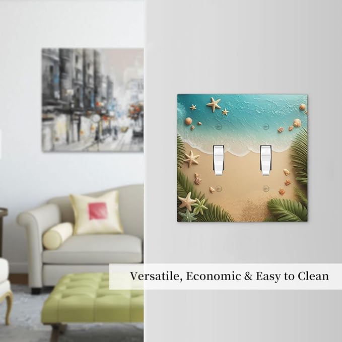 Decorative Switch Plates Summer Beach Themed Starfish Seashells 2 Gang Double Toggle Outlet Light Switch Cover Wall Plate Electrical Faceplate for Bedroom Bathroom Decor