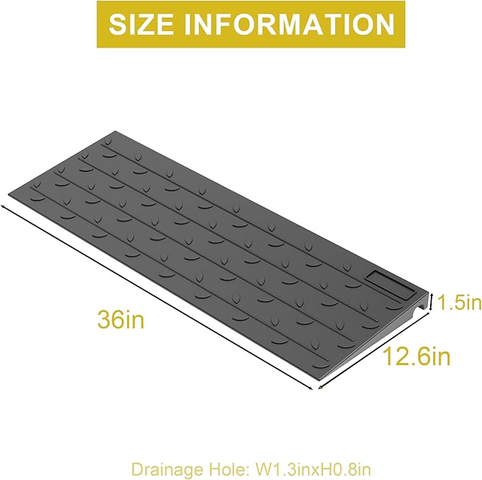 OrangeStar Heavy Duty Rubber Threshold Ramp, 2 Pack 1.5" Rise Wheelchair & Scooter Ramp with Cord Channel, Non-Slip Angled Entry for Doorways, Steps & Garages, 2200 LBS Capacity (Black, 36" Length)