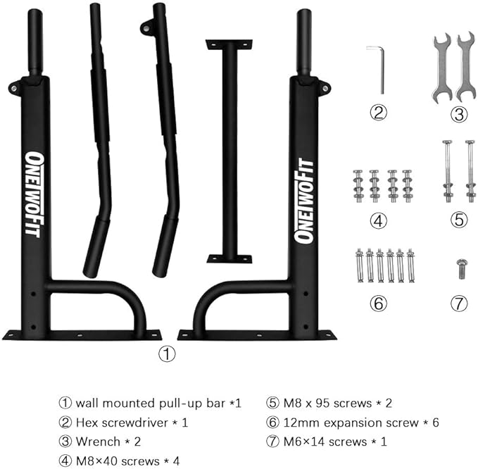 ONETWOFIT Pull Up Bar for Doorway, 440 lbs Heavy Duty Upper Body Fitness Workout Bar for Home Gym Exercise, Multi-Grip Strength Wall Mounted Door Frame Chin-Up Bar for Almost All Doors
