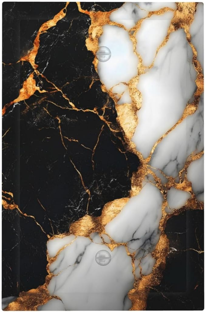 Decorative Light Switch Cover Plate Black Gold Marble 1 Gang No Device Single Blank Outlet Covers Wall Plate Switch Plate Covers for Country Bathroom Bedroom Decor
