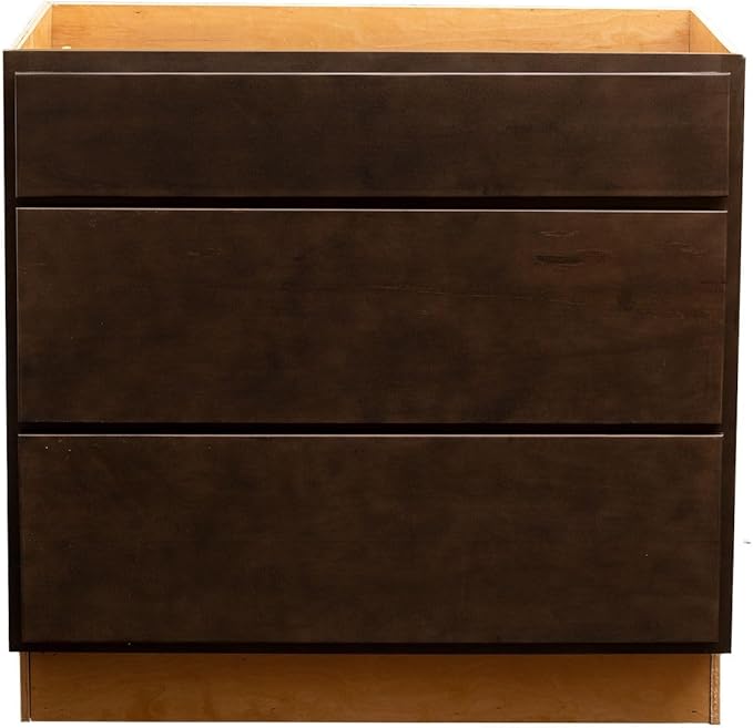 Quicklock RTA (Ready-to-Assemble) | Base Kitchen Cabinets - Shaker Style | Made in America (Espresso Stain, 24" W x 34.5" H x 24" D 3 Drawer Pots and Pans)