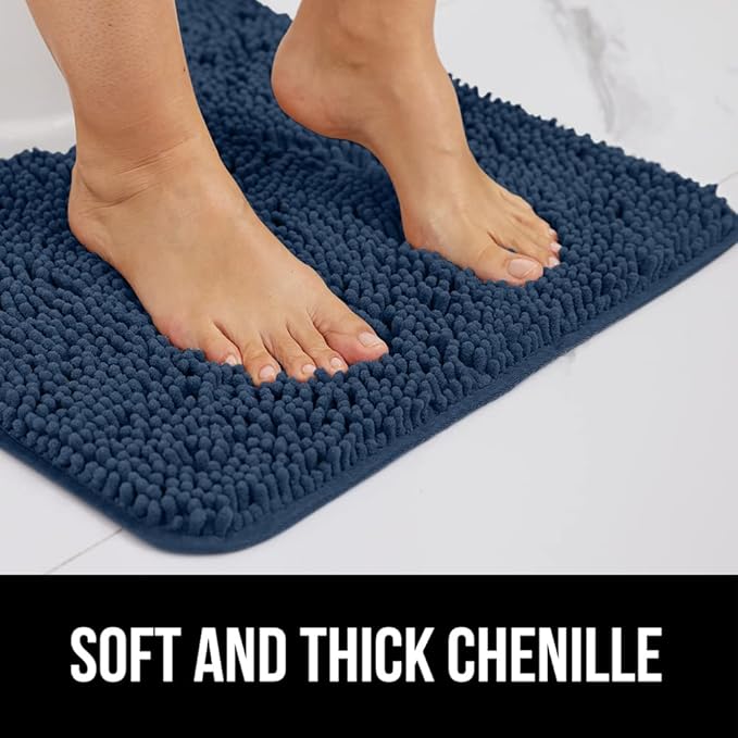 GORILLA GRIP Bath Rug Mat 54x24, Soft Absorbent Chenille, Quick Dry Microfiber Mats, Rubber Backing Washable Shower Floor Rugs, Bathmat Runner, US Designed Bathroom Home Decor Accessories Navy Blue