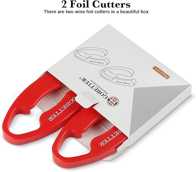 GOBETTER 2 Pcs Wine Foil Cutter Magnetic Design, 4 Stainless Blades Foil Remover Wine Bottles Opener Accessory, Removes Foil Top Effortlessly for Wine Lovers, Red
