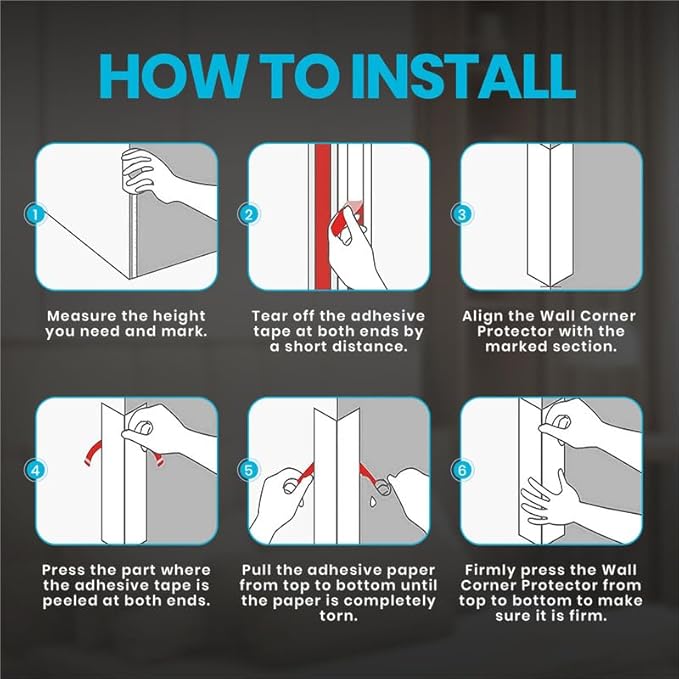 Proflex Wall Corner Protector - Brushed Aluminum 1-1/2 inch x 48 inch - Pack of 6 - Self Adhesive Corner Guards for Walls Edge Protection – Easy to Apply – No Tools Needed