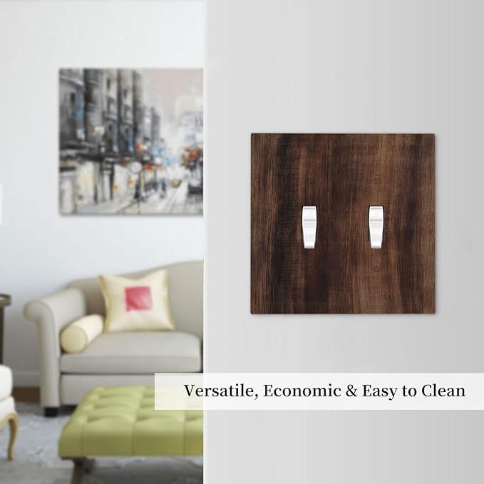 Decorative Light Switch Cover Plate Rustic Farmhouse Brown Wood Barn Door 2 Gang Switch Plate Covers Double Toggle Wall Plate Dual Device Faceplate for Bathroom Decor