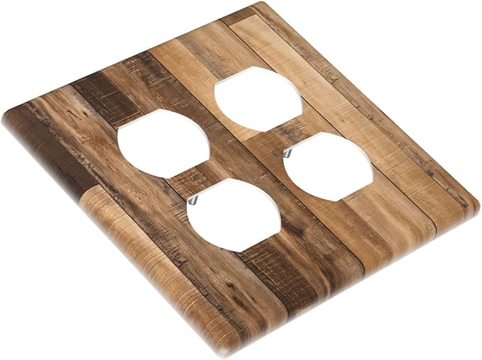 Rustic Brown Wood Splicing Vintage Dark Oak Print Outlet Covers 2 Gang Double Duplex Decorative Light Switch Covers Electrical Wallplates Socket Faceplate for Farmhouse Home Decor