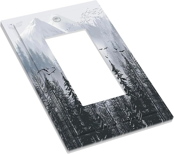 Misty Forest Nature Tree Mountain Birds Decorative Outlet Covers 1 Gang Single Rocker Light Switch Cover Plate Wall Plates GFCI Faceplate for Bed Room Living Room Decor