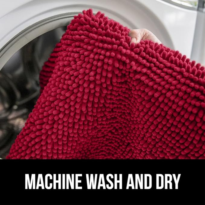 GORILLA GRIP Bath Rug Mat, Thick Soft Absorbent Chenille, Quick Dry Microfiber Mats, Rubber Backing Washable Shower Floor Rugs, US Designed Bathroom Bathmat Home Decor Accessories, 24x17, Red