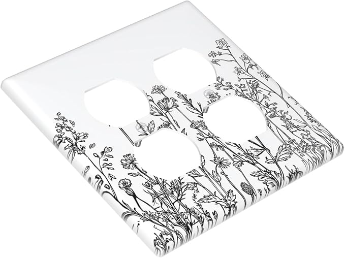 Outlet Covers Floral Wildflower Rustic Plant Leaves 2 Gang Double Duplex Decorative Light Switch Covers Electrical Wallplates Socket Faceplate For Farmhouse Cabin Decor