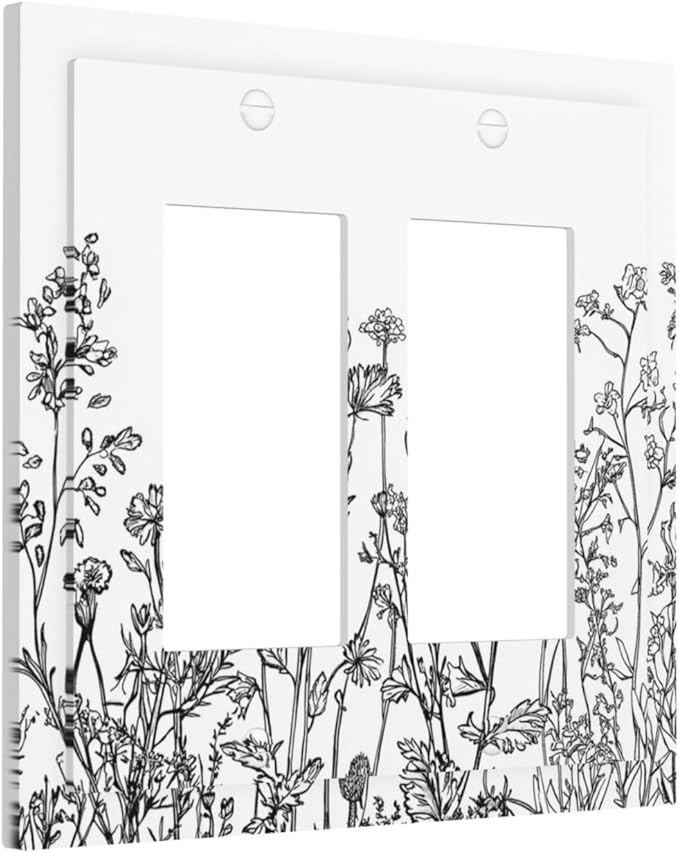 Decorative Outlet Covers Floral Wildflower Rustic Plant Leaves 2 Gang Double Gfci Rocker Electrical Wall Panels Light Switch Cover Plate For Farmhouse Cabin Decor