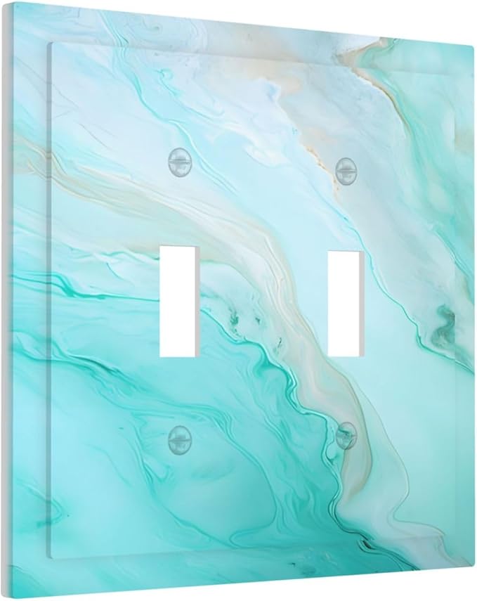 Teal Gold Marbling Turquoise Print Decorative Switch Plates 2 Gang Double Toggle Outlet Light Switch Cover Wall Plate Electrical Faceplate for Bathroom Living Room Home Decor