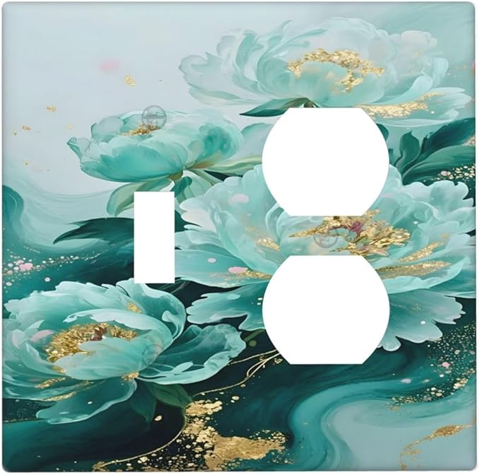 Decorative Outlet Covers Gold Green Floral Gilt Marble Flower 2 Gang Duplex Light Switch Cover Plate Gfci Wall Plate Plug Switch Plate Covers for Bathroom Decor