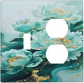 Decorative Outlet Covers Gold Green Floral Gilt Marble Flower 2 Gang Duplex Light Switch Cover Plate Gfci Wall Plate Plug Switch Plate Covers for Bathroom Decor