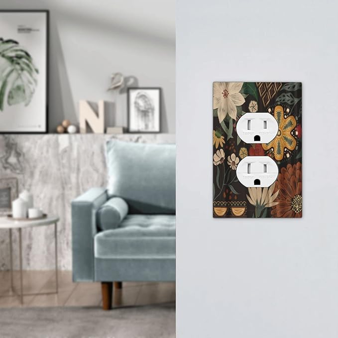 Outlet Covers Boho Floral Tropical Leaves 1 Gang Duplex Light Switch Cover Decorative Bohemian Flowers Botanical Single Receptacle Wall Plate Covers Electrical Device Switchplate for Bathroom