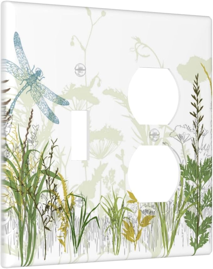 Wild Flower Dragonfly 2 Gang Toggle Outlet Light Switch Cover Plates Decorative Electric Outlet Covers Decorator Wall Switch Plate Receptacle Plug Covers 4.6 * 4.5 Inches