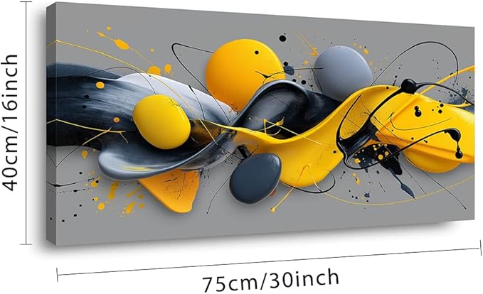 Yellow Abstract Splash Pigment Wall Art for Bedroom Canvas Painting Prints Dynamic Art Deco Gray Vibrant Artwork Office Family Decor
