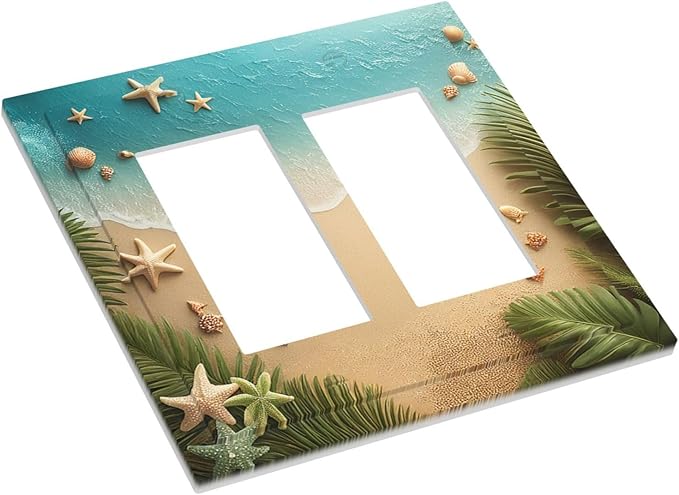 Decorative Outlet Covers Summer Beach Themed Starfish Seashells 2 Gang Double GFCI Rocker Electrical Wall Panels Light Switch Cover Plate for Bedroom Bathroom Decor