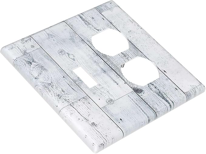 Wallplates Vintage Grey White Wood Grain 1 Toggle 1 Duplex Switch Plate Electrical GFCI Faceplate Decorative Light Switch Covers for Farmhouse Bathroom Decor