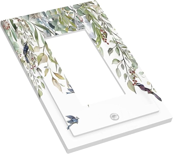 Green Leaf Eucalyptus Leaves Floral Bird Butterfly Decorative Outlet Covers 1 Gang Single Rocker Light Switch Cover Plate Wall Plates GFCI Faceplate for Bed Room Living Room Decor