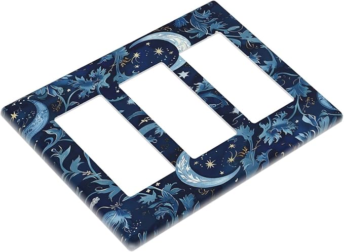 Light Switch Covers Vintage Moon And Flowers Decor Floral William Morris 3 Gang Rocker Electrical GFCI Decorative Triple Outlet Wall Plate Cover Switchplate for Bedroom Kids room Decor